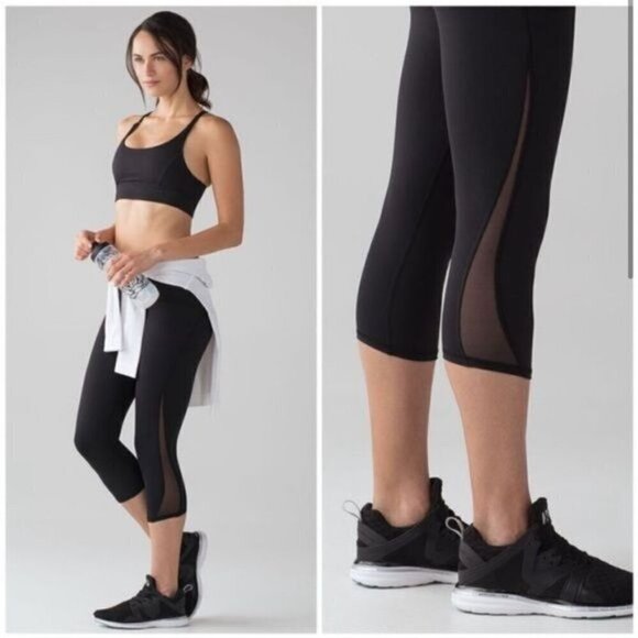 Lululemon Train Times Crop Leggings 17" Black Training Gym Work Out Sz 6 - Picture 2 of 13